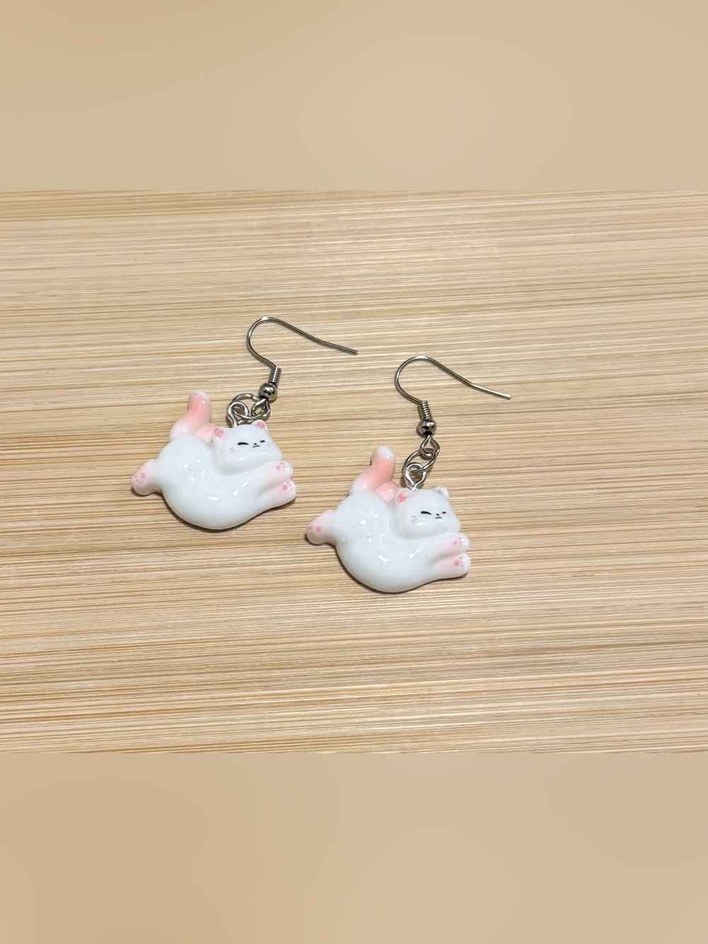 White & Pink Cat Earrings